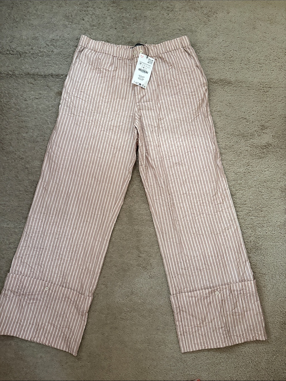 Zara Pink and White Vertical Stripe Pull-On Pants